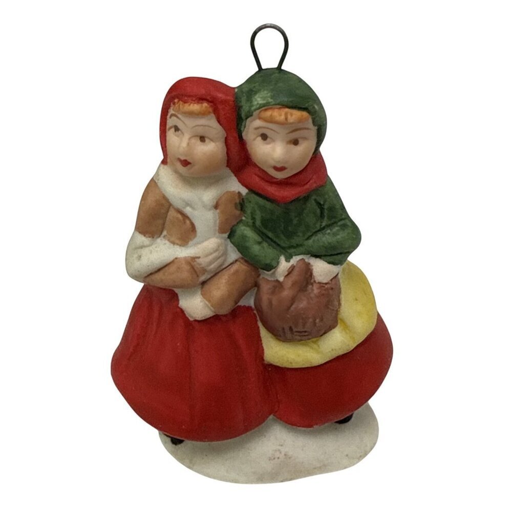Christmas Village Figurine Two Women Ceramic Miniature Ornament
